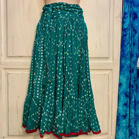 VINTAGE 70's SEVENTIES ADINI COTTON BLOCK PRINT WRAP SKIRT S FESTIVAL BOHO! - Picture 5 of 9